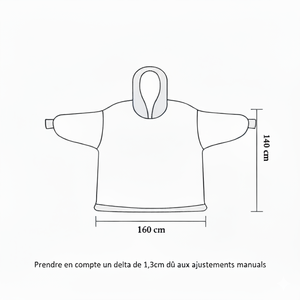 Couverture à capuche oversize en sherpa, grande taille 160 × 140 cm. Ultra-douce avec poche kangourou — parfaite pour le cocooning et le télétravail.