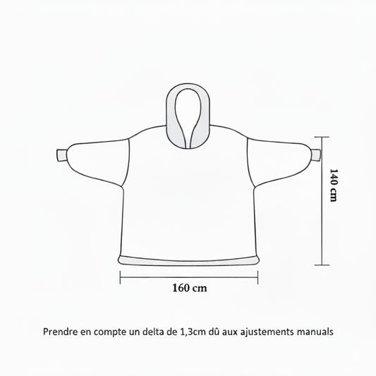 Couverture à capuche oversize en sherpa, grande taille 160 × 140 cm. Ultra-douce avec poche kangourou — parfaite pour le cocooning et le télétravail.